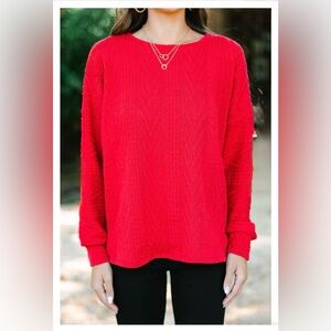 Red Cable Knit Sweater | Crew Neck | Lightweight | M | NWT | Mint Julep Boutique